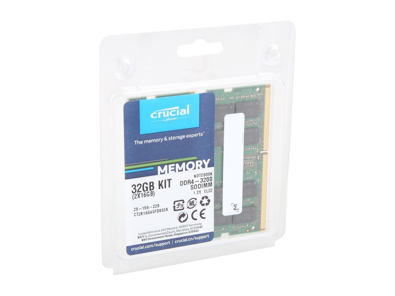 Crucial 32GB (2 x 16GB) 260-Pin DDR4 SO-DIMM DDR4 3200 (PC4 25600