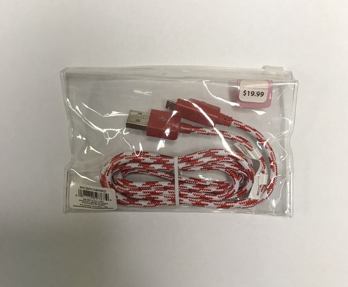 Verizon MICBRCABRED Micbrcab Parent, Red/White 4ft. micro USB Cable