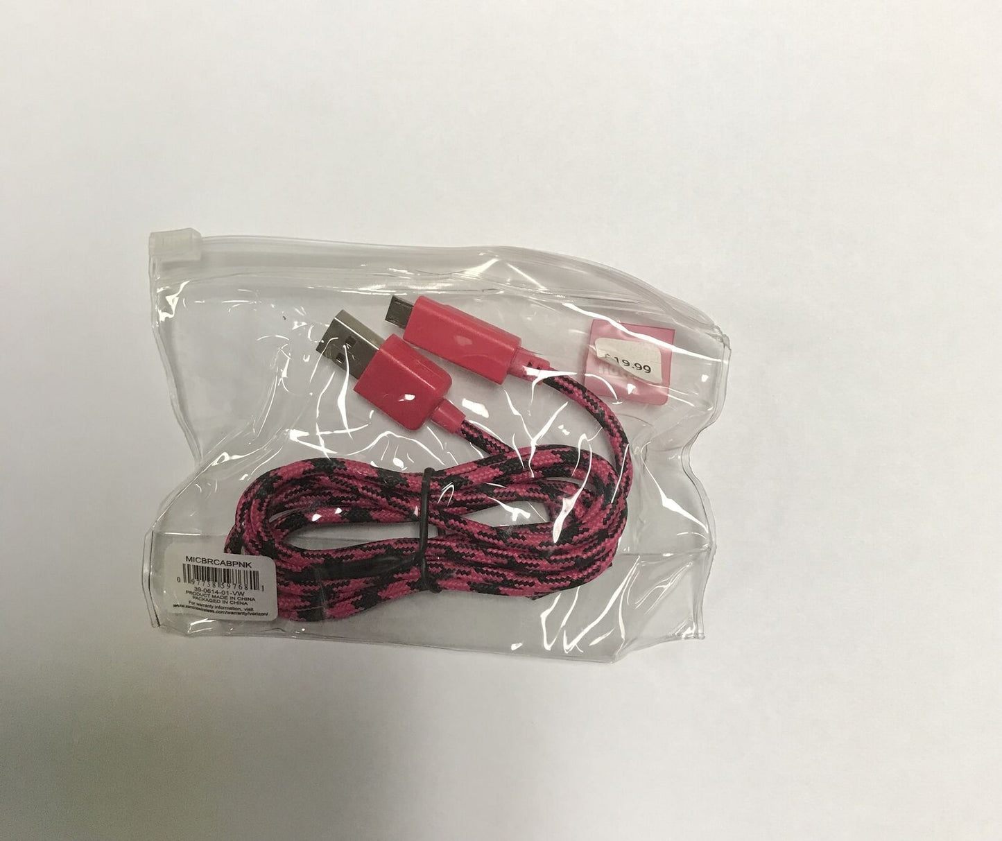 Verizon MICBRCABPNK Micbrcab Parent, Pink/Black 4ft. micro USB Cable