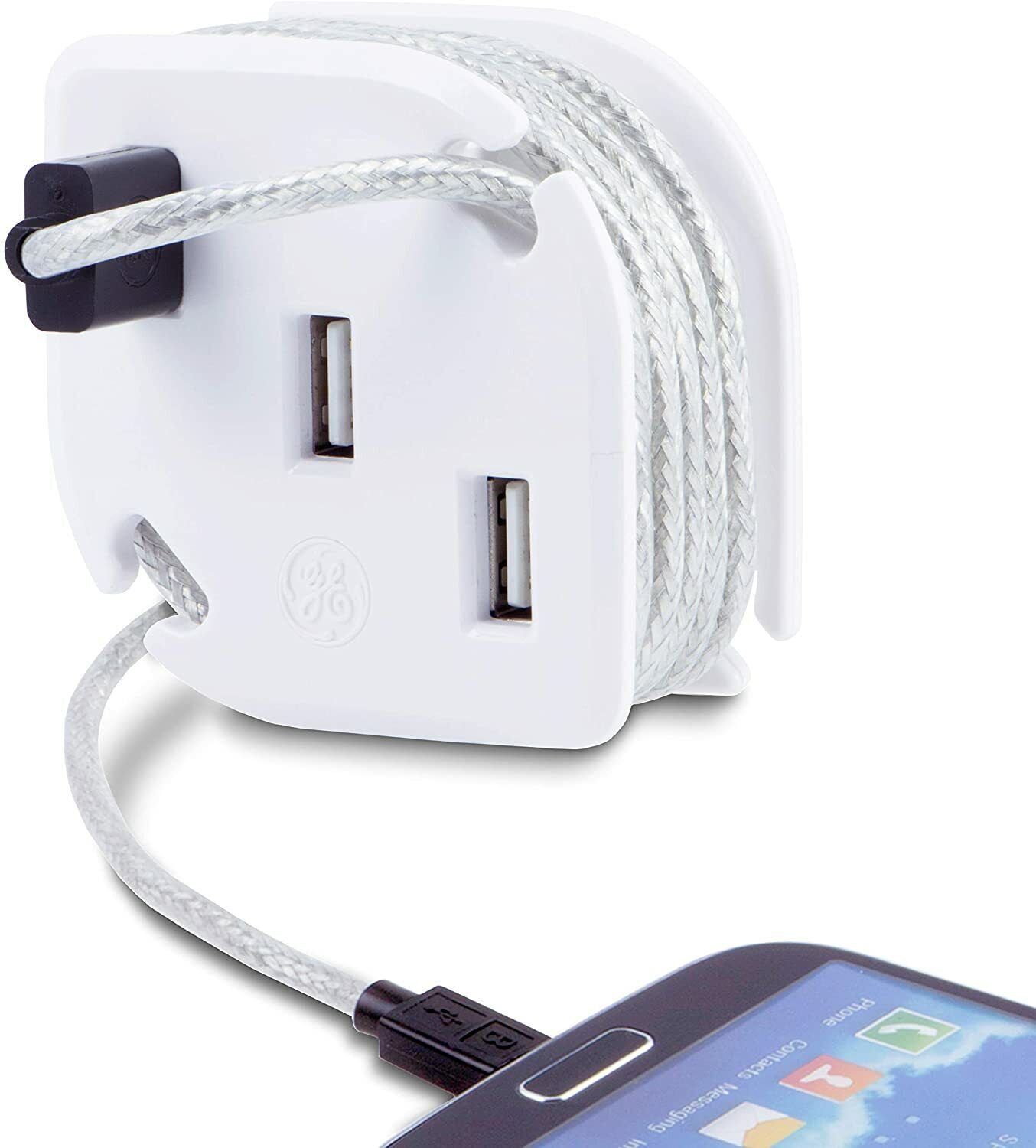 GE Pro 3-USB Portable Wall Charger, Wrap-n-Charge, Built-in Cable Management, F