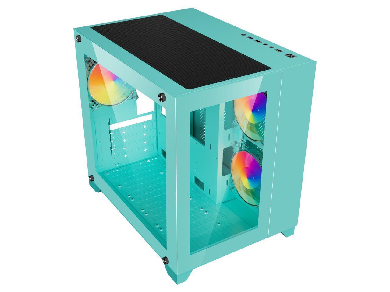 DIYPC ARGB-Q3.v2-Green USB3.0 Tempered Glass Micro ATX Green Gaming Computer