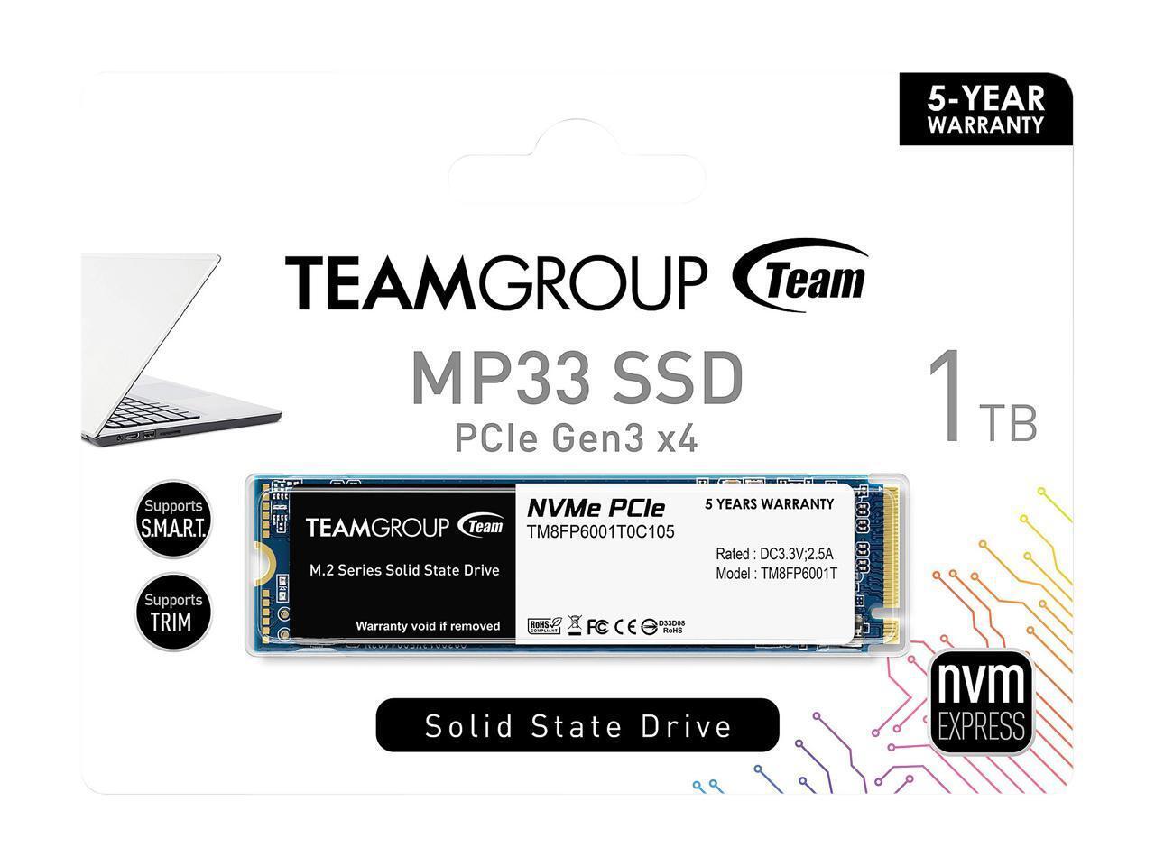 Team Group MP33 M.2 2280 1TB PCIe 3.0 x4 with NVMe 1.3