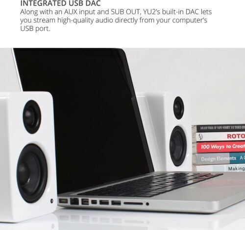 Kanto YU2 100 Watt PC Gaming Desktop Speakers, Built-In USB DAC, White (YU2MW)