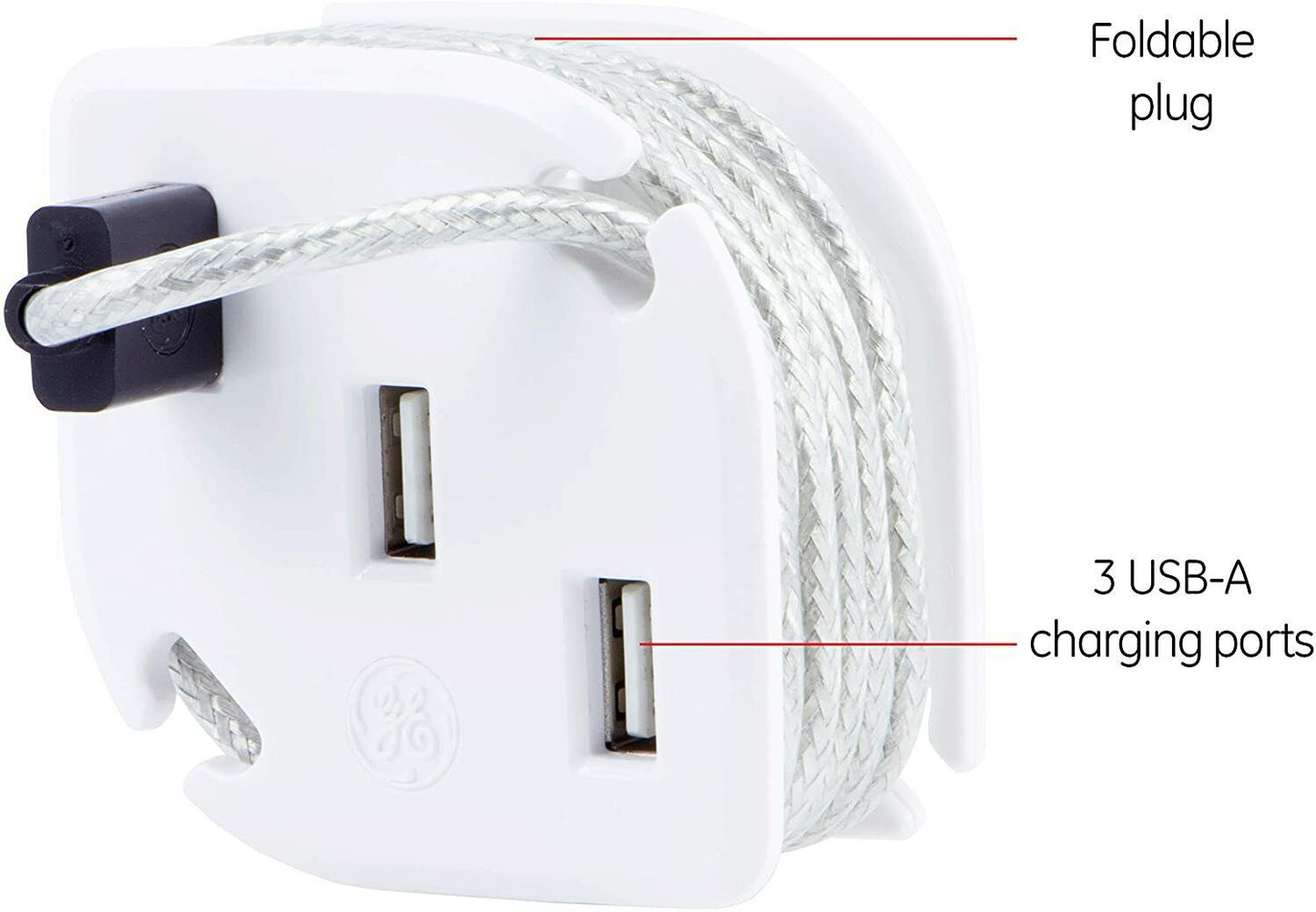 GE Pro 3-USB Portable Wall Charger, Wrap-n-Charge, Built-in Cable Management, F