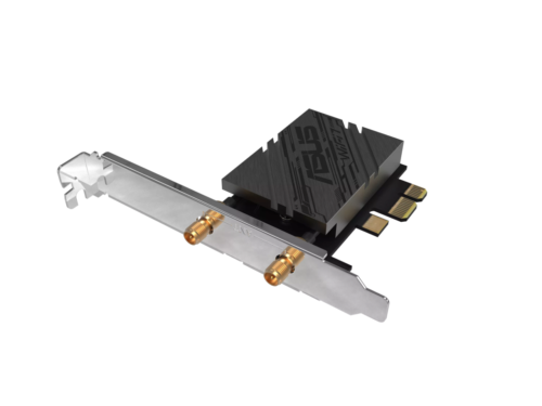 ASUS PCE-BE92BT WiFi 7 PCI-E Adapter with 2 external antennas. Supporting 6GHz