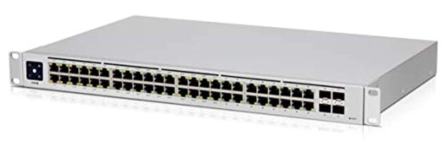 The USW-48-PoE is a configurable Gigabit Layer 2 switch with 48 Gigabit Ethernet