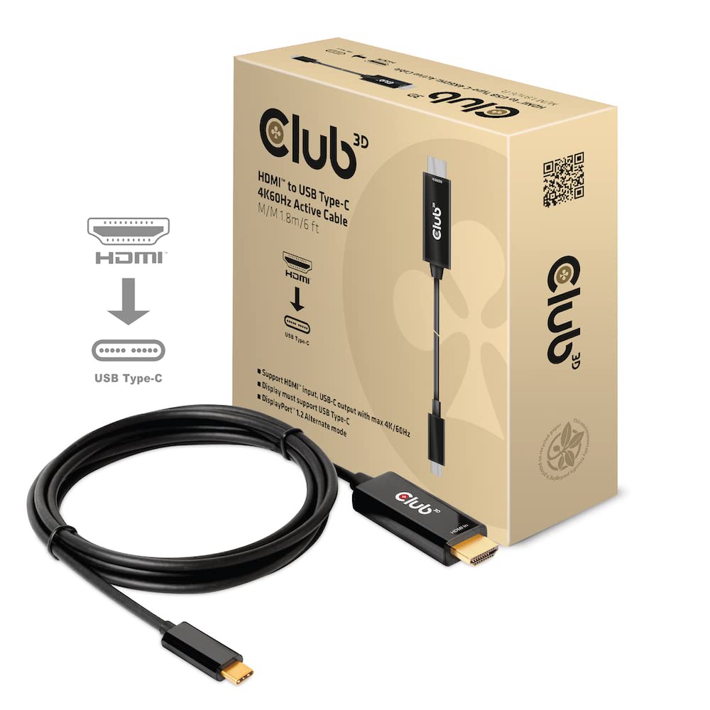 Club 3D HDMI to USB Type-C 4K60Hz Active Cable M/M 1.8m/6 ft - 6 ft HDMI/USB-C