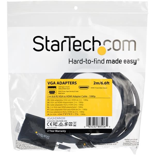 StarTech.com VGA2HDMM2M 2m (6.6 ft.) VGA to HDMI Adapter Cable with USB Audio -