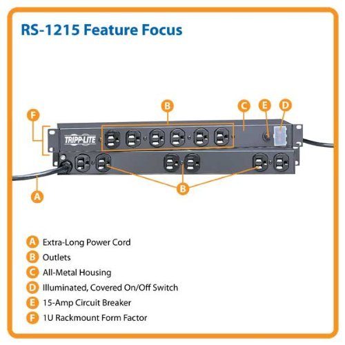 Tripp Lite 1U Rack-Mount Power Strip, 12-Outlets, 15 Ft. Cord (RS-1215)