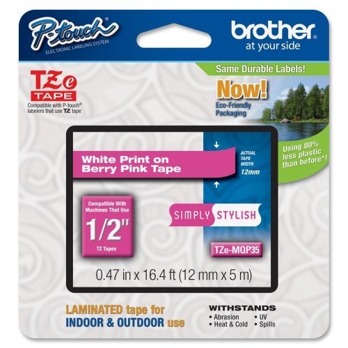 Brother TZEMQP35 12 mm (0.47") White on Berry Pink tape for P-touch 5 m (16.40