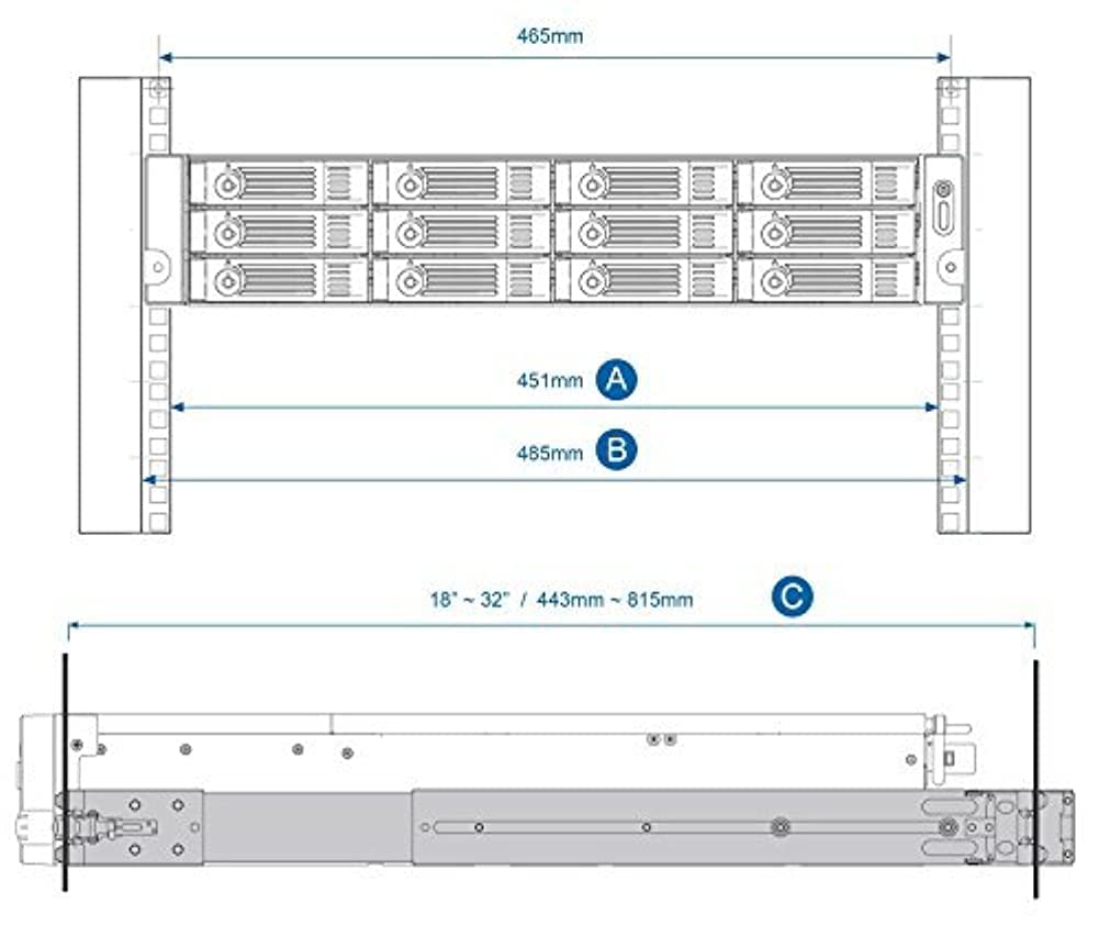 QNAP RAIL-B02 Rail Kit For 1270U 1269U 870U 871U 1271U 869U 1253U 853U 471U