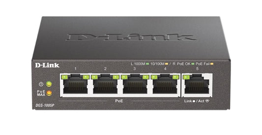 D-Link DGS-1005P 5-Port Gigabit Metal Desktop Switch with 4 PoE Ports