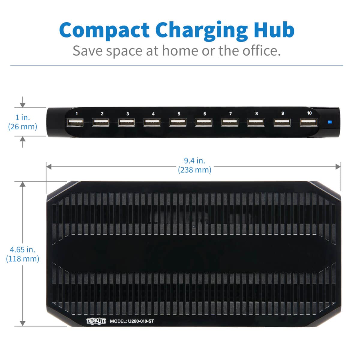 Tripp Lite U280-010-ST 10-Port USB Charging Station with Adjustable Storage, 12V