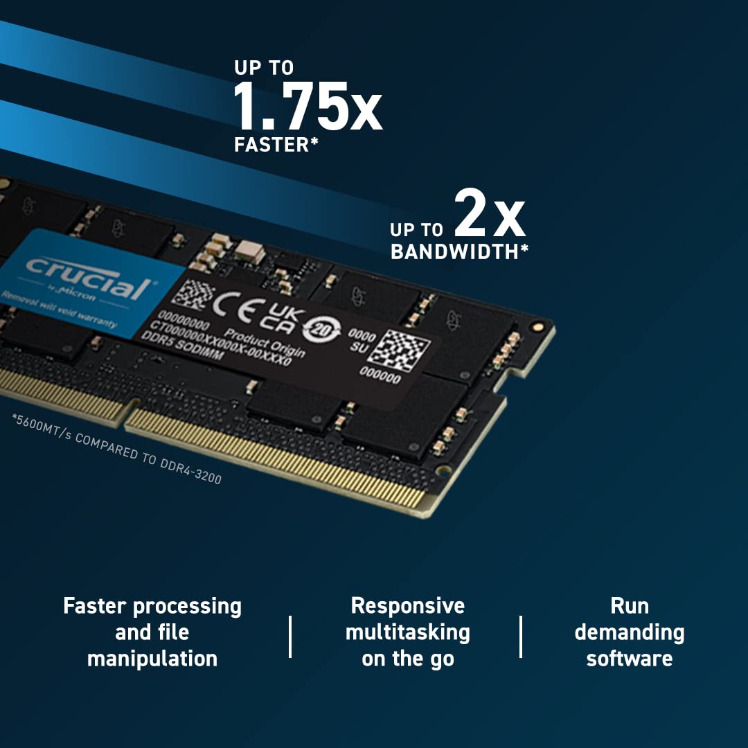 Crucial DDR5 Classic 16GB (2 x 8GB) 262-Pin DDR5 SO-DIMM DDR5 5600 (PC5 44800)