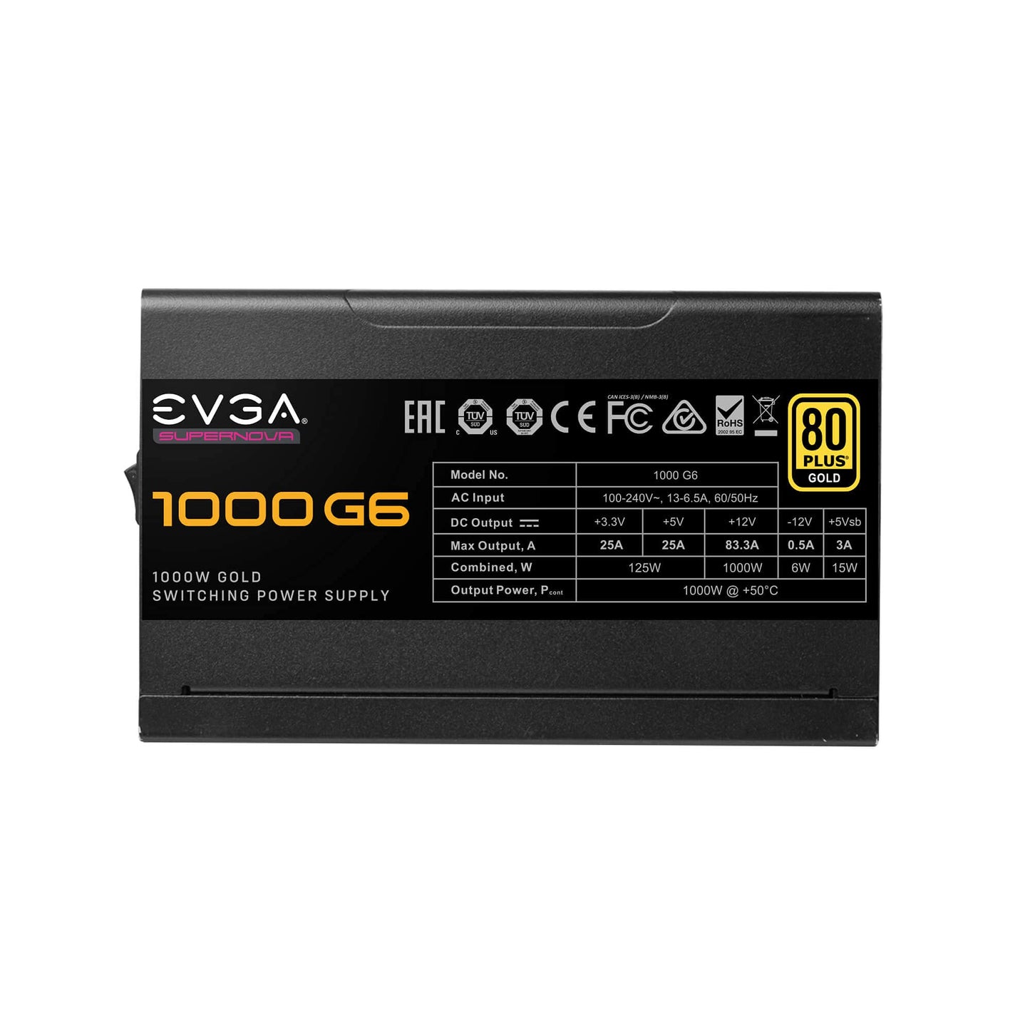 EVGA SuperNOVA 1000 G6, 80 Plus Gold 1000W, Fully Modular, Eco Mode with FDB