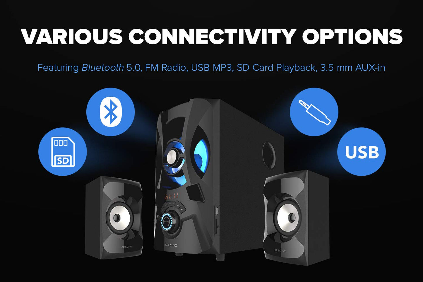 Creative SBS E2900 2.1 Powerful Bluetooth Speaker System with Subwoofer, 3.5 mm