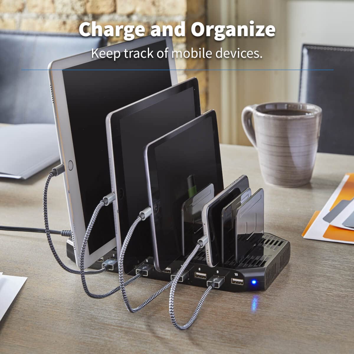 Tripp Lite U280-010-ST 10-Port USB Charging Station with Adjustable Storage, 12V