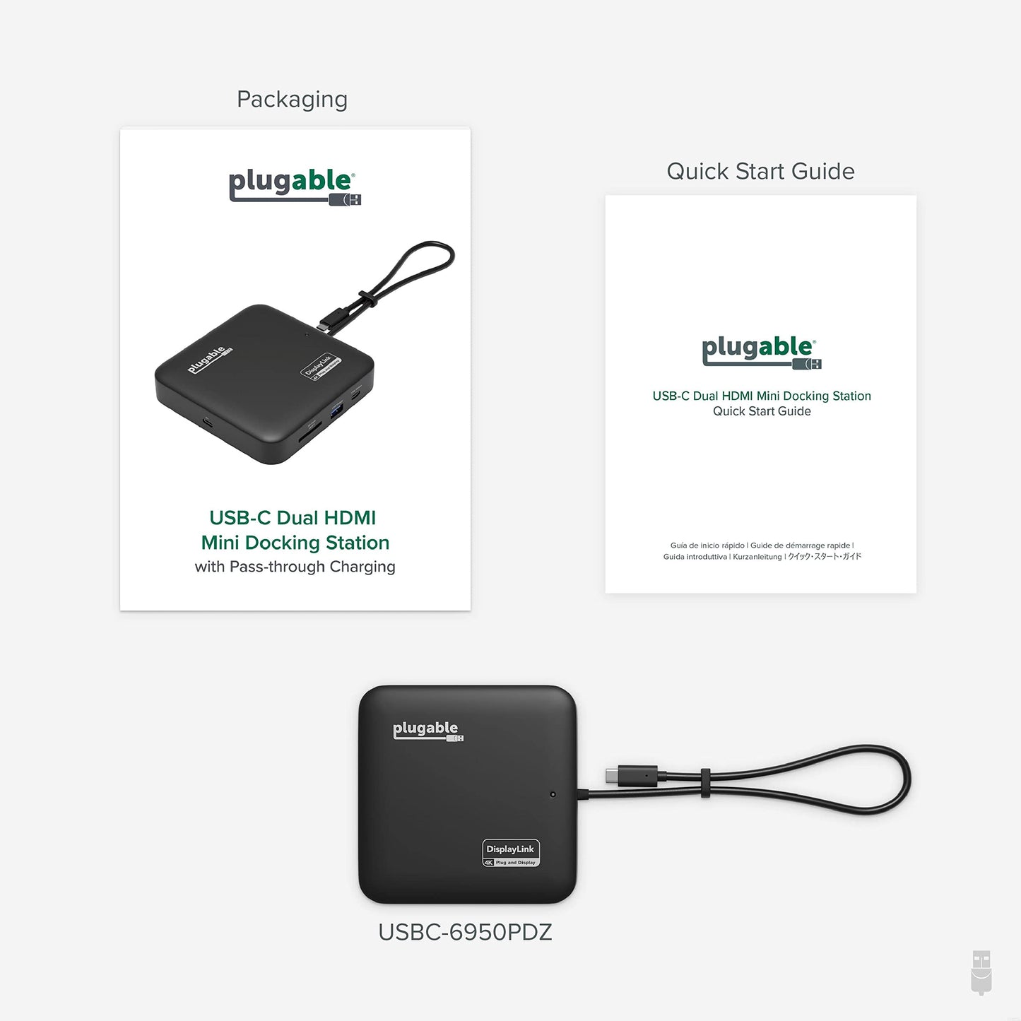 Plugable USB C Docking Station Dual Monitor - Dual HDMI Dock is Compatible with