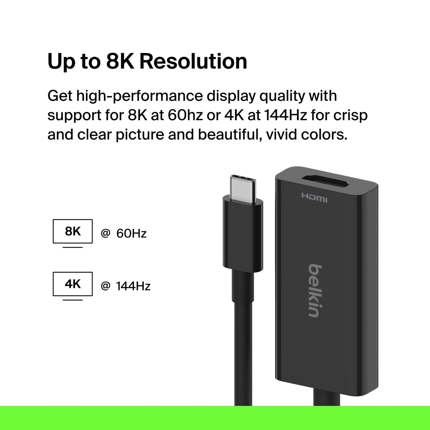 Belkin AVC013btBK 7.5" Black Connect USB-C to HDMI 2.1 Adapter (8K, 4K, HDR