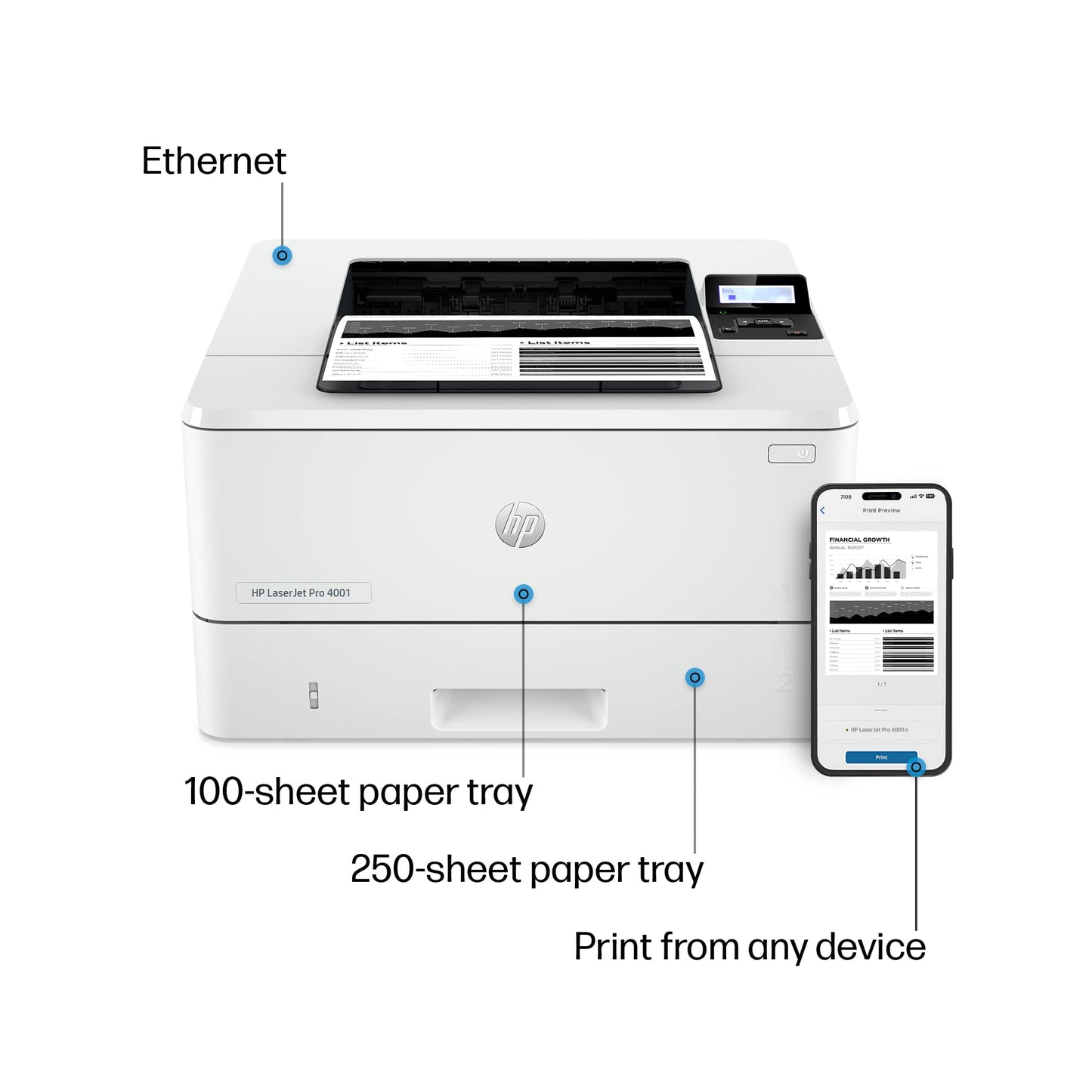 HP - LaserJet Pro 4001n Black-and-White Laser Printer with 3 months of Instant