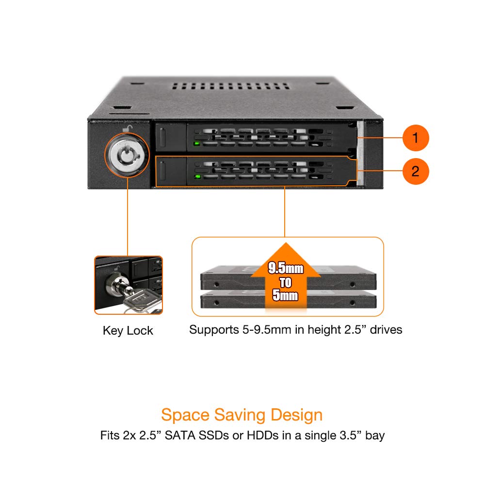 ICY DOCK Full Metal 2 Bay 2.5 SATA/SAS HDD & SSD Hot Swap Mobile Rack Enclosure