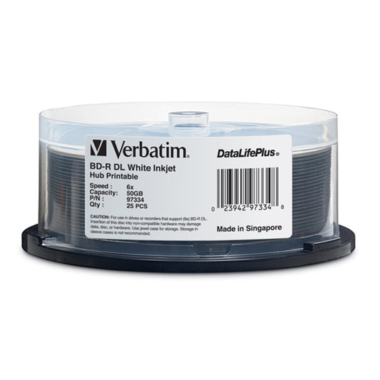 Verbatim 50GB 6X BD-R DL Inkjet Printable 25 Packs Spindle Disc Model 97334