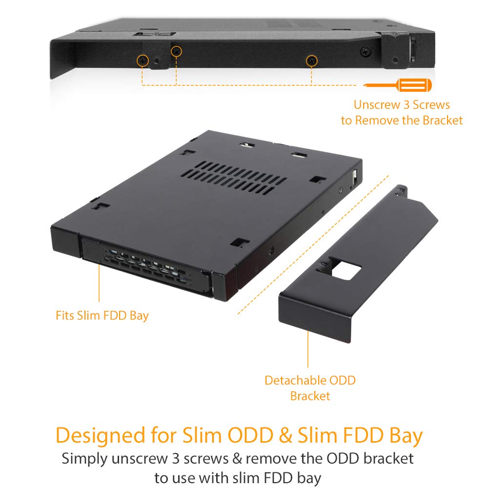 ICY DOCK 2.5" SATA/SAS HDD/SSD Hot Swap Mobile Rack for Slim ODD or Slim FDD