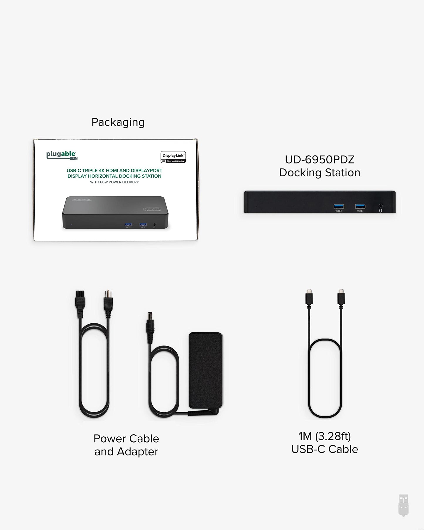 Plugable USB C Triple 4K Display Docking Station with 60W PD, 3x HDMI or 3x