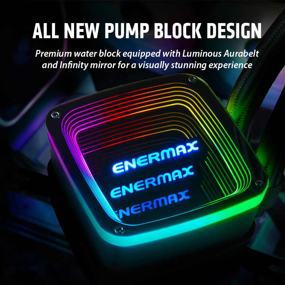 Enermax AQUAFUSION ADV 240 ARGB AIO CPU Liquid Cooler, Infinity Mirror RGB Pump,