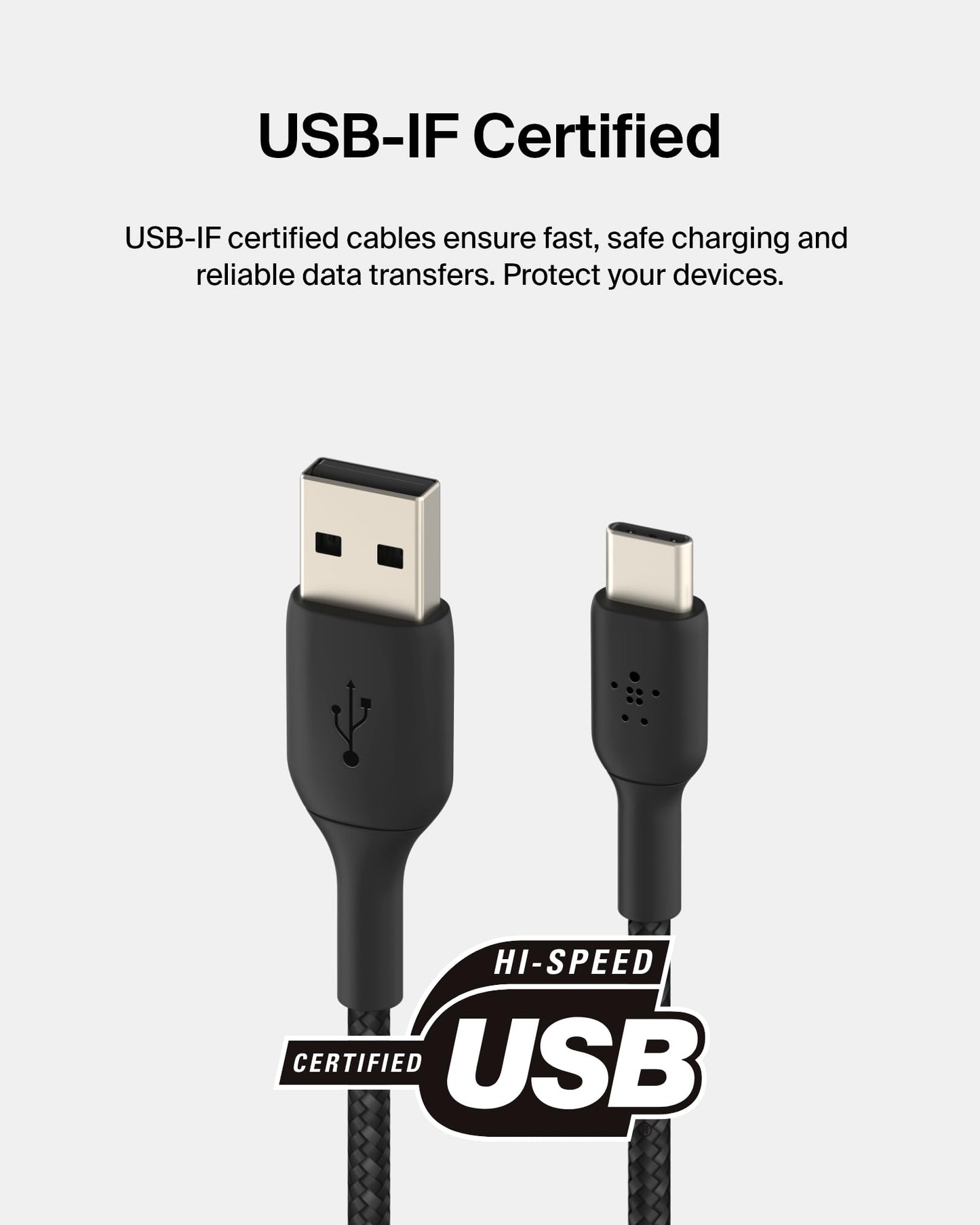 Belkin CAB002bt1MBK Black BOOST CHARGE Braided USB-C to USB-A Cable 3.28 ft. (1