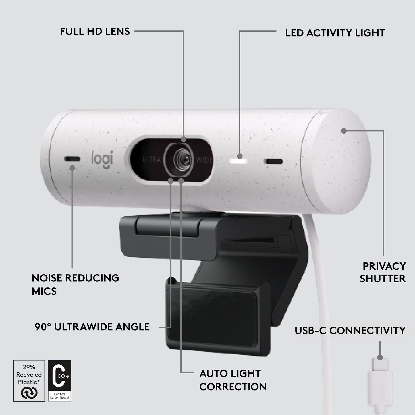 Logitech Brio 500 Full HD Webcam with Auto Light Correction,Show Mode, Dual