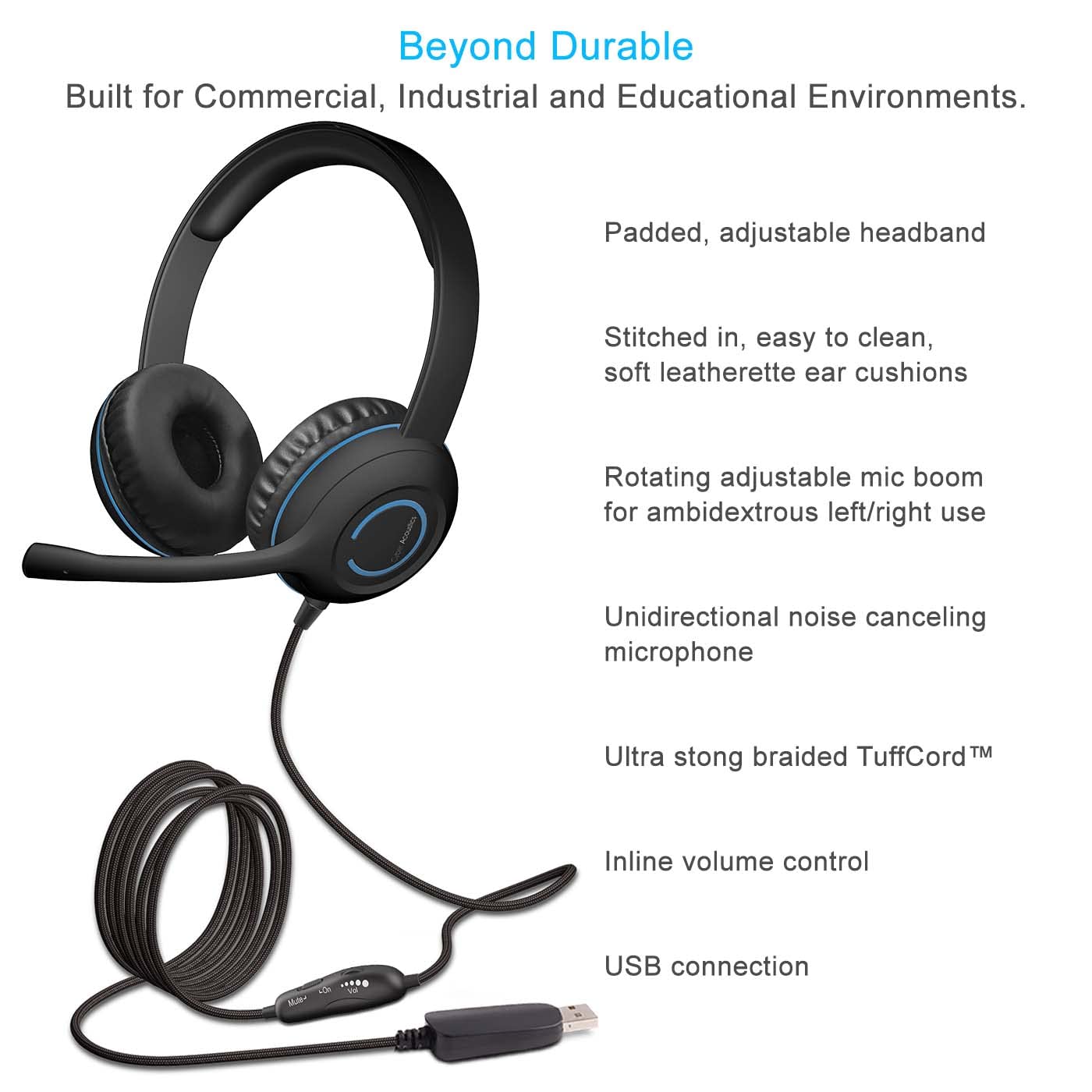 STEREO USB HEADSET K-12 DURABLE