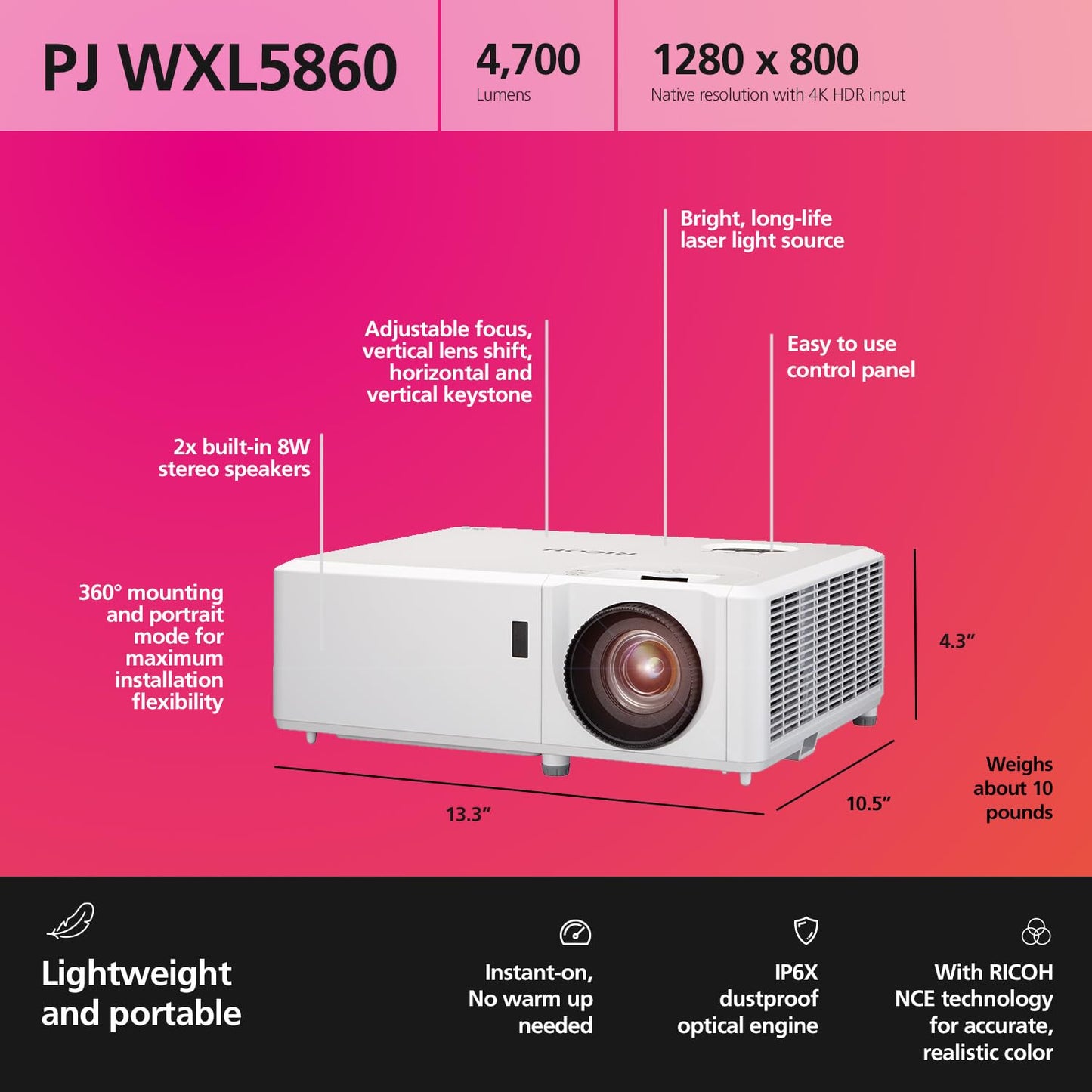 RICOH Compact Laser Projector PJ WXL5860 (432479)