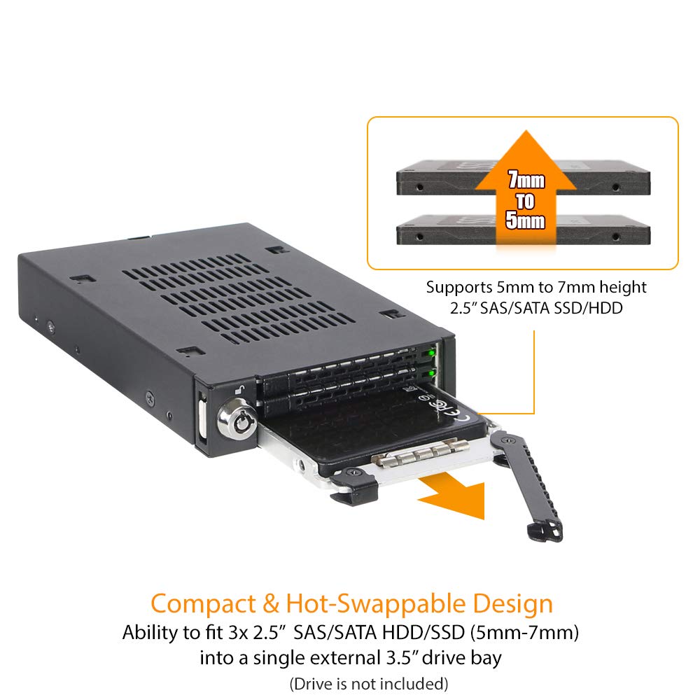 ICY DOCK MB993SK-B Triple Bay 2.5" SAS/SATA HDD & SSD Mobile Rack For 3.5" Front