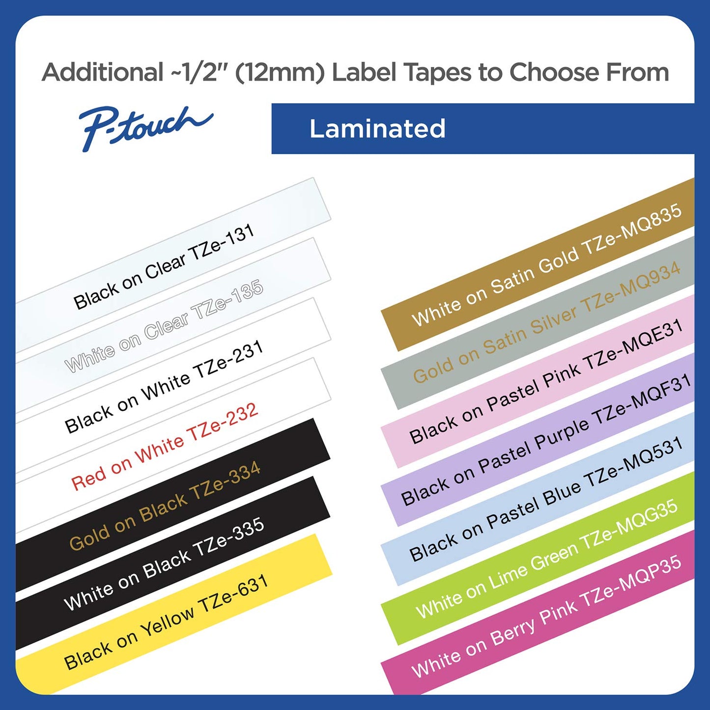 Brother TZEMQ531 Tz Standard Adhesive Laminated Labeling Tape, 1/2 Inch W,