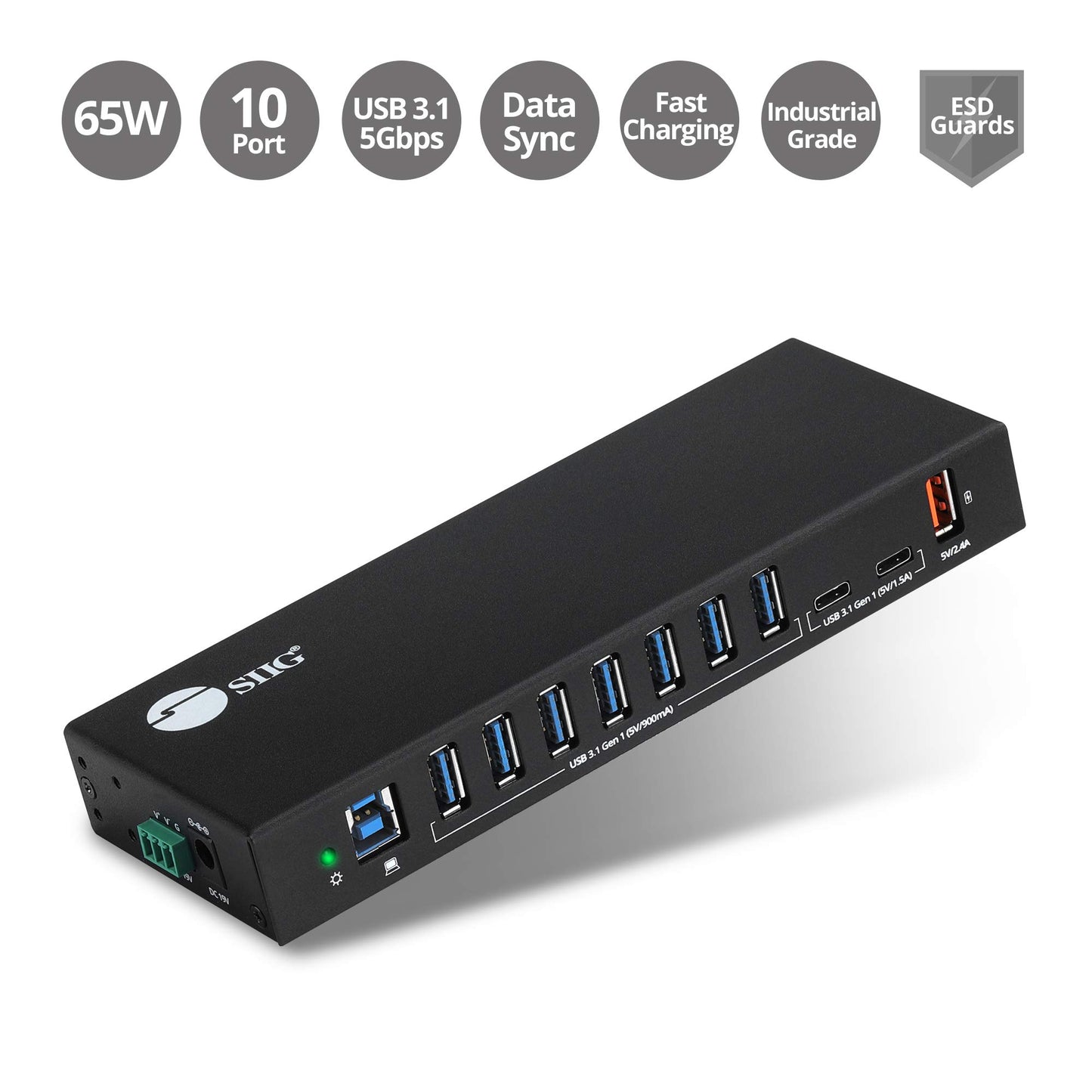 SIIG AC IDUS0811S1 10PT Industrial USB Gen 1 Hub w Dual USBC  65W Charging