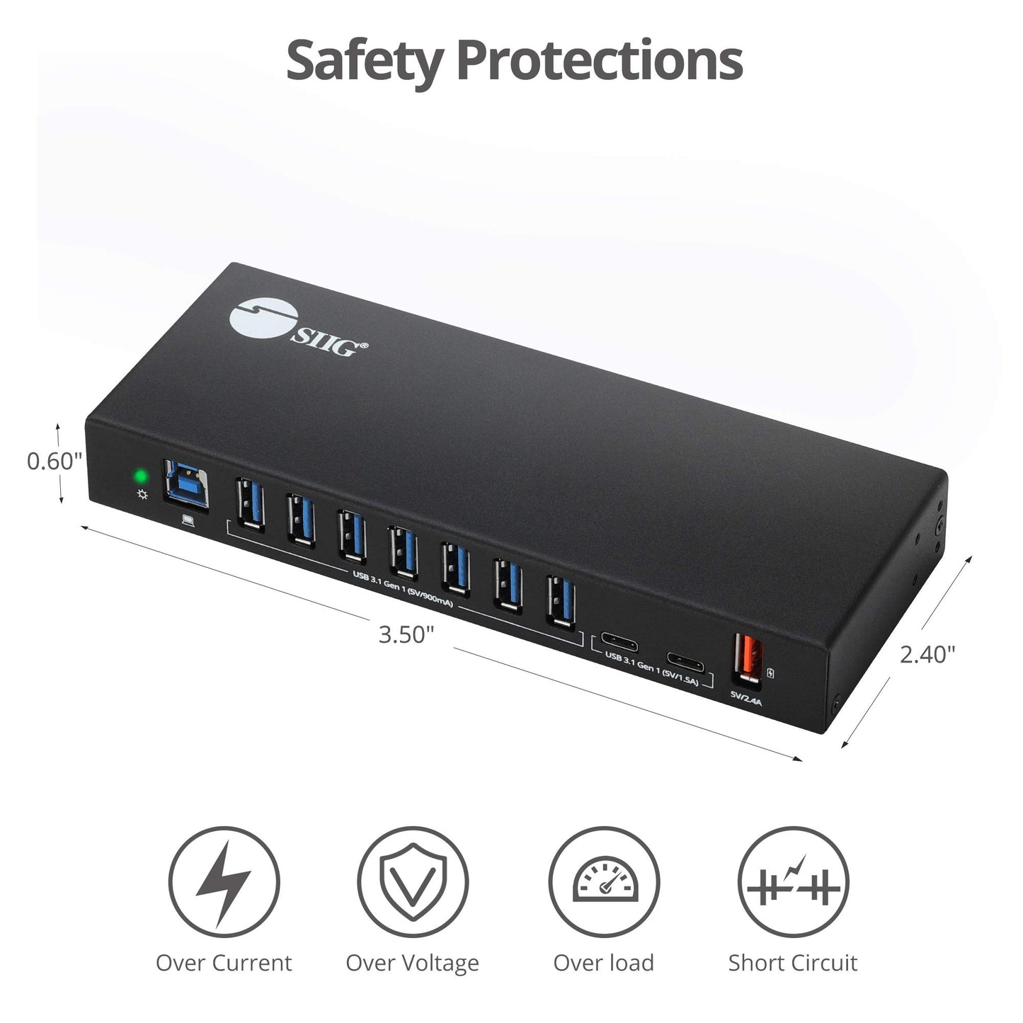 SIIG AC IDUS0811S1 10PT Industrial USB Gen 1 Hub w Dual USBC  65W Charging