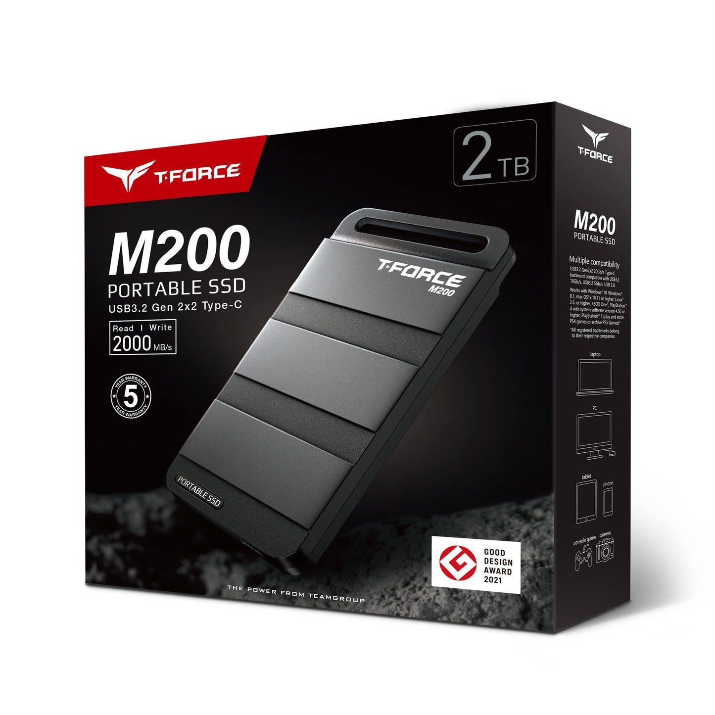 Team Group T-FORCE M200 2TB Portable SSD USB3.2 Gen 2x2 Type-C, Read/Write