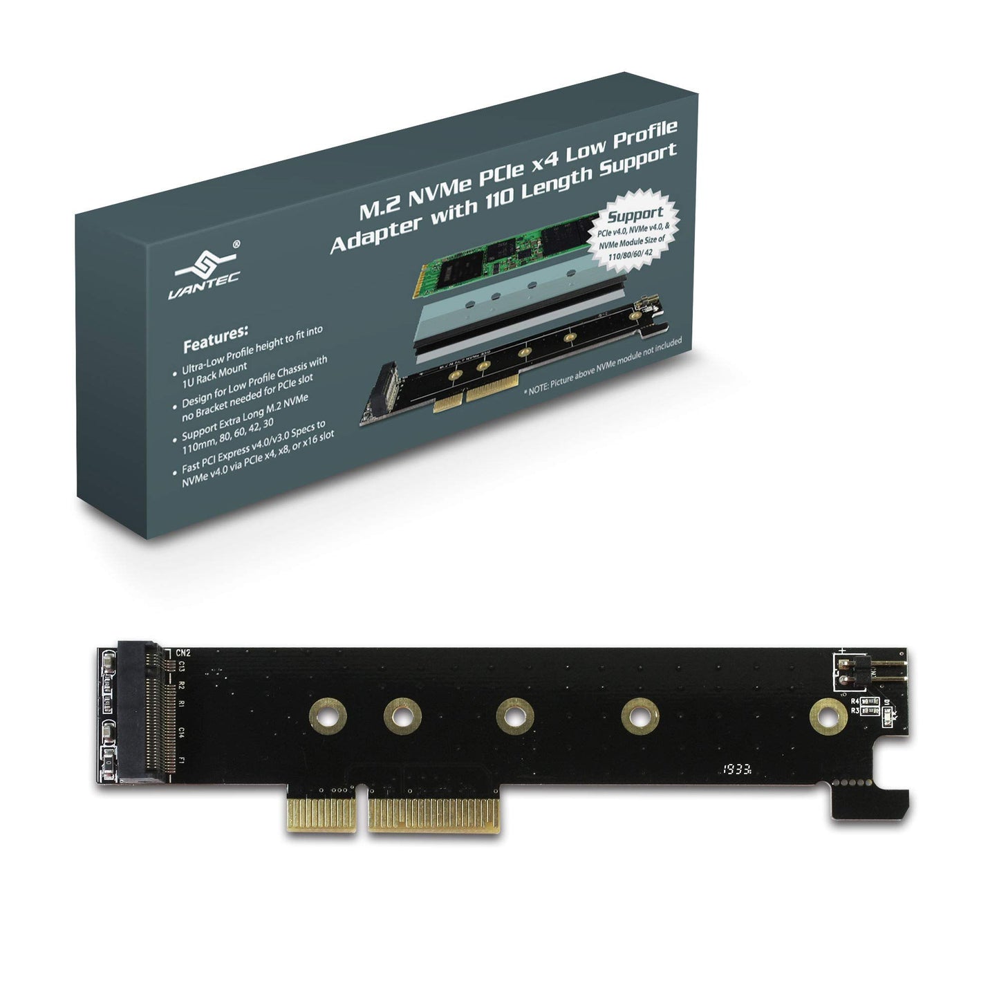 VANTEC UGT-M2PC130 M.2 NVMe PCIe x4 Low Profile Adapter With 110 Length Support