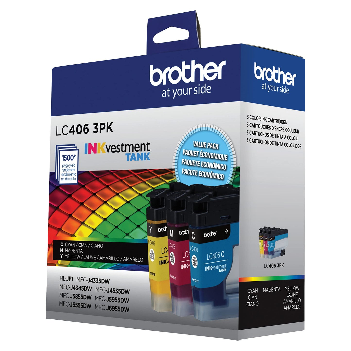 Brother LC4063PK INKvestment Ink 1500 Page-Yield Cyan/Magenta/Yellow 3 Pack