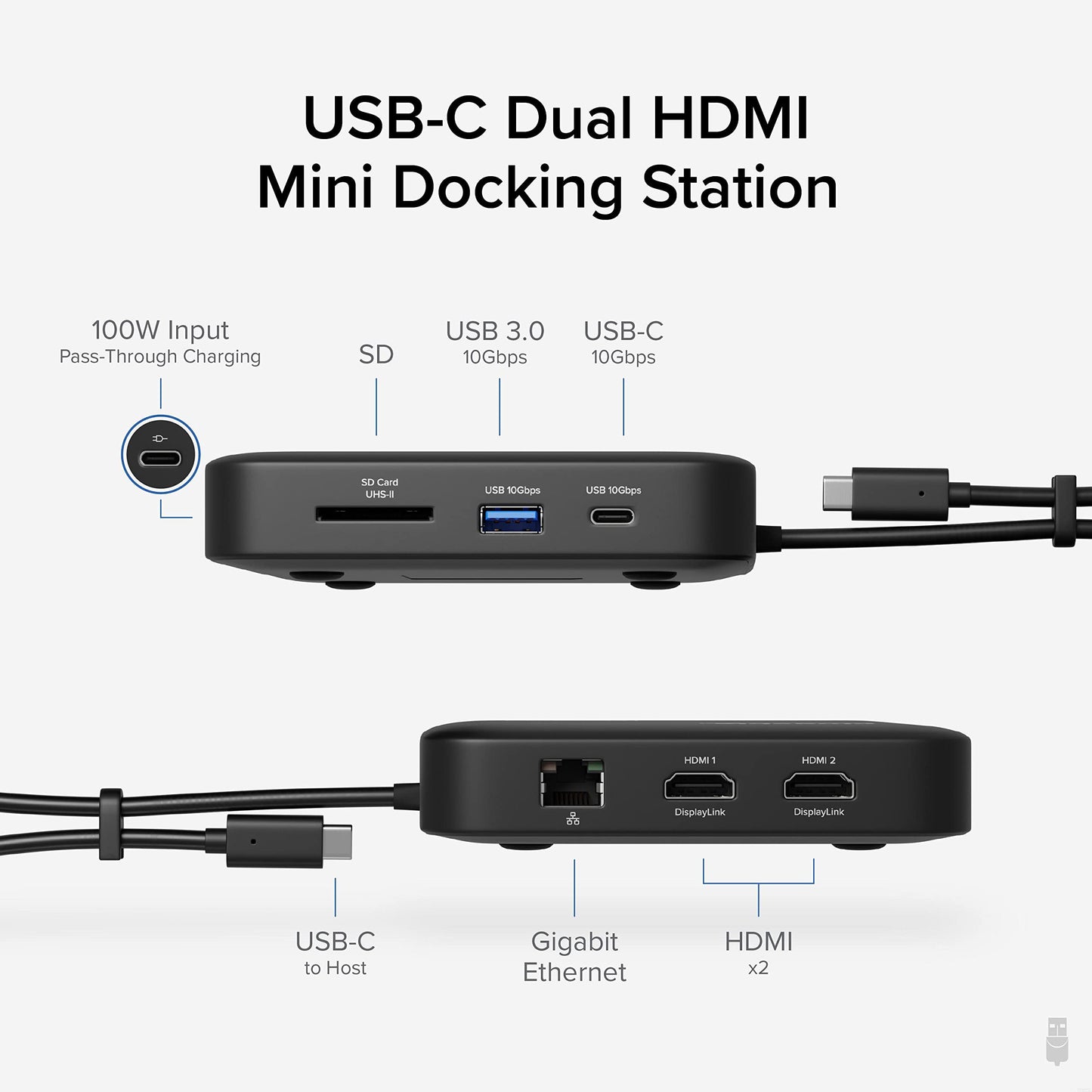 Plugable USB C Docking Station Dual Monitor - Dual HDMI Dock is Compatible with