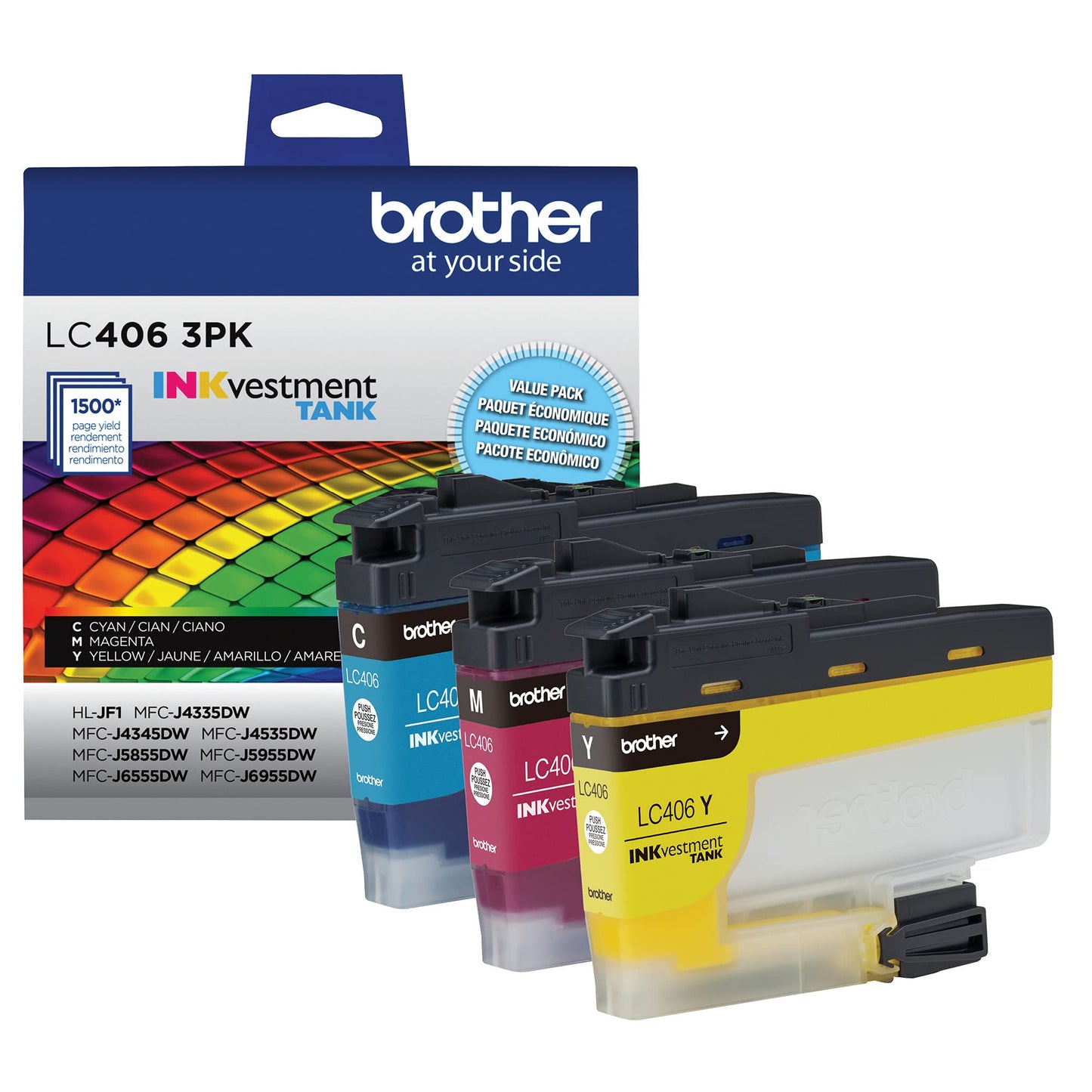 Brother LC4063PK INKvestment Ink 1500 Page-Yield Cyan/Magenta/Yellow 3 Pack