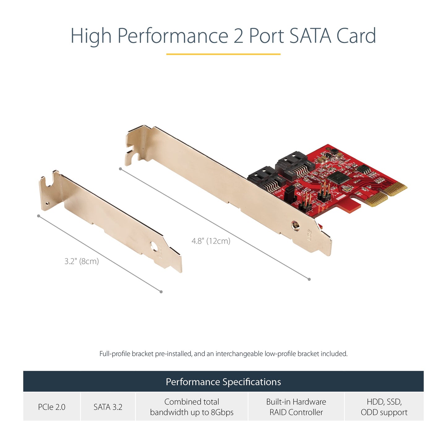 StarTech 2P6GR-PCIE-SATA-CARD SATA PCIe Card, 2 Port PCIe SATA Expansion Card,