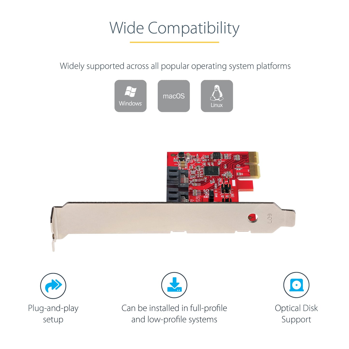 StarTech 2P6GR-PCIE-SATA-CARD SATA PCIe Card, 2 Port PCIe SATA Expansion Card,