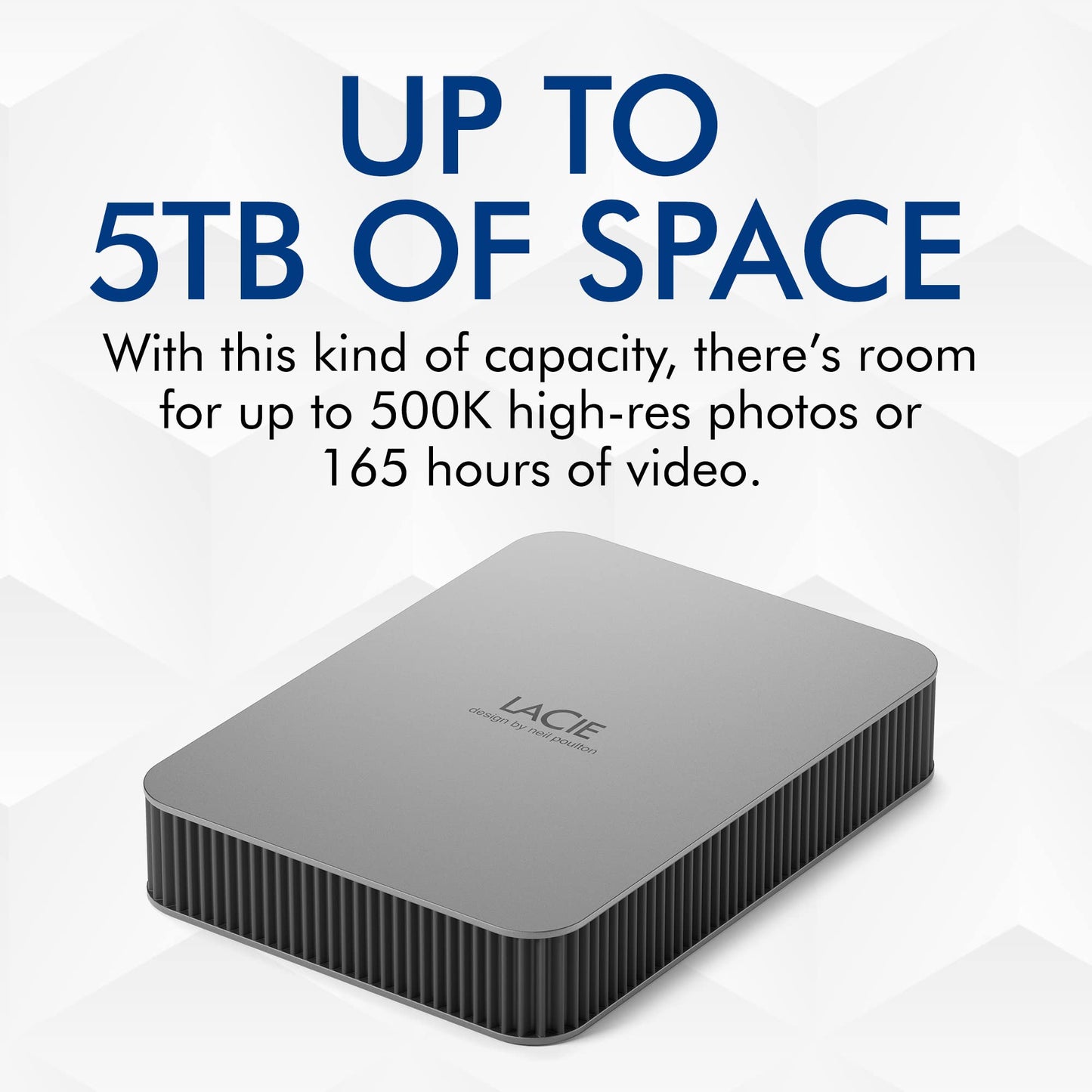 LaCie Mobile Drive STLP5000400 5TB USB-C Portable Hard Drive Moon Silver