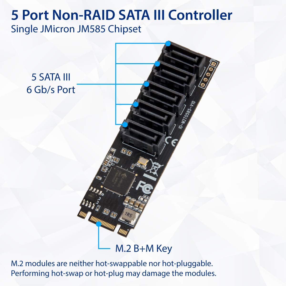 Syba 5 port Non-RAID SATA III 6Gbp/s to M.2 B+M Key Adapter PCI-e 3.0 x2