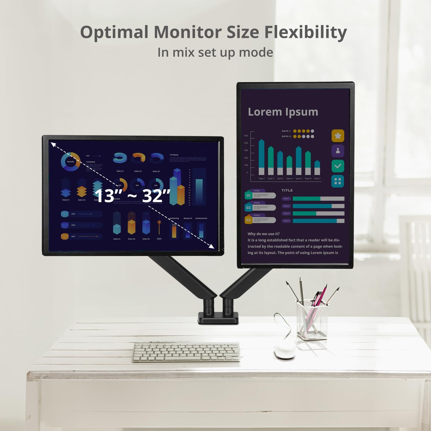 SIIG Dual Monitor Gas Spring Arm Desk Mount - 13" to 32" - Max Load 22 lbs -