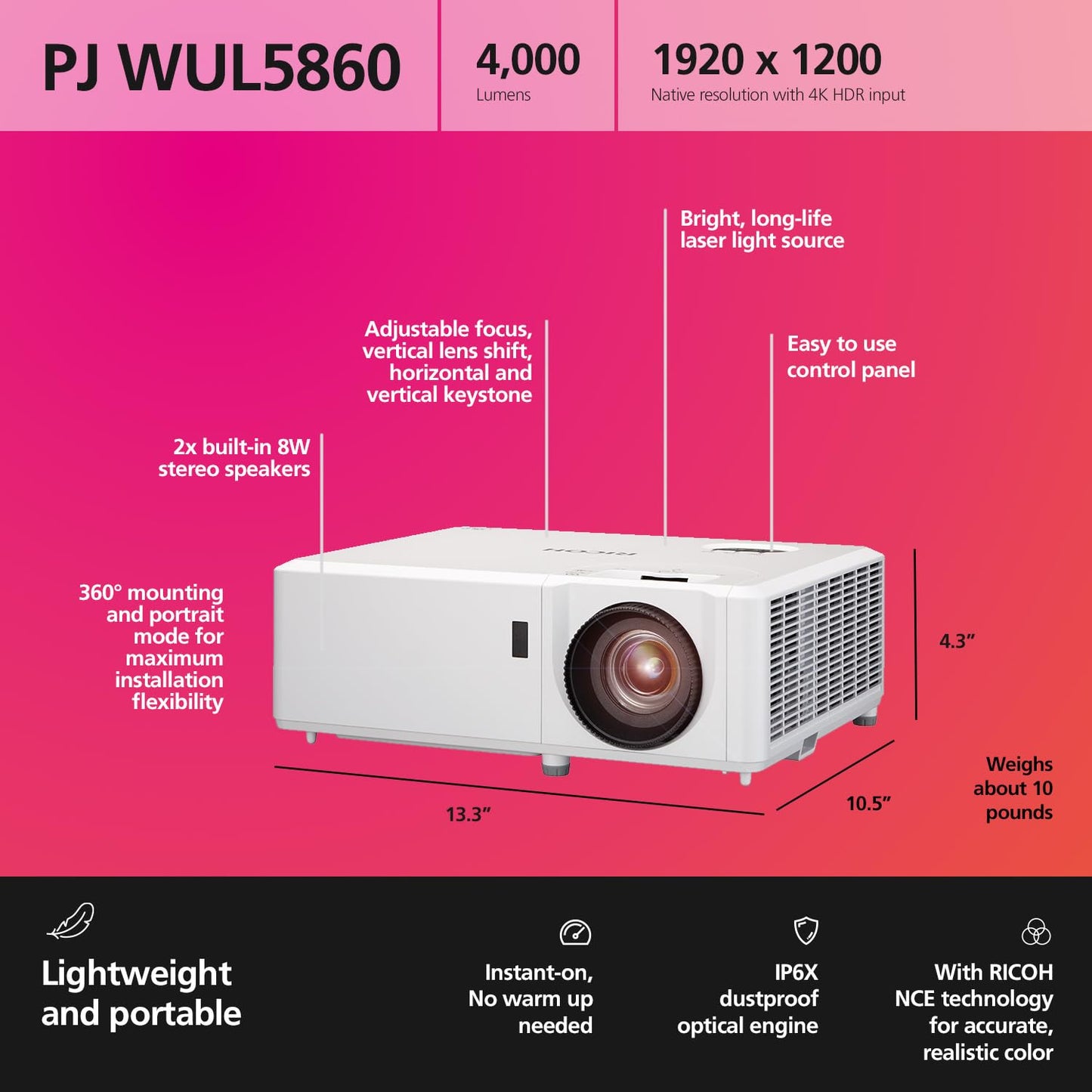 RICOH Compact Laser Projector PJ WUL5860 (432480)