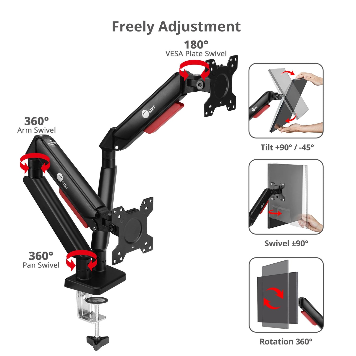 SIIG Dual Monitor Gas Spring Arm Desk Mount - 13" to 32" - Max Load 22 lbs -