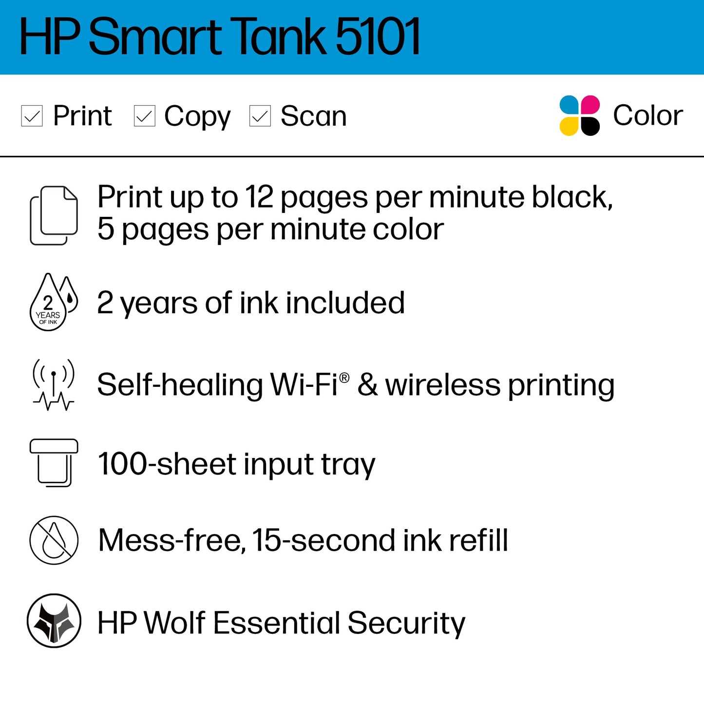 HP Smart Tank 5101 All-In-One Wireless Thermal Inkjet Color Printer